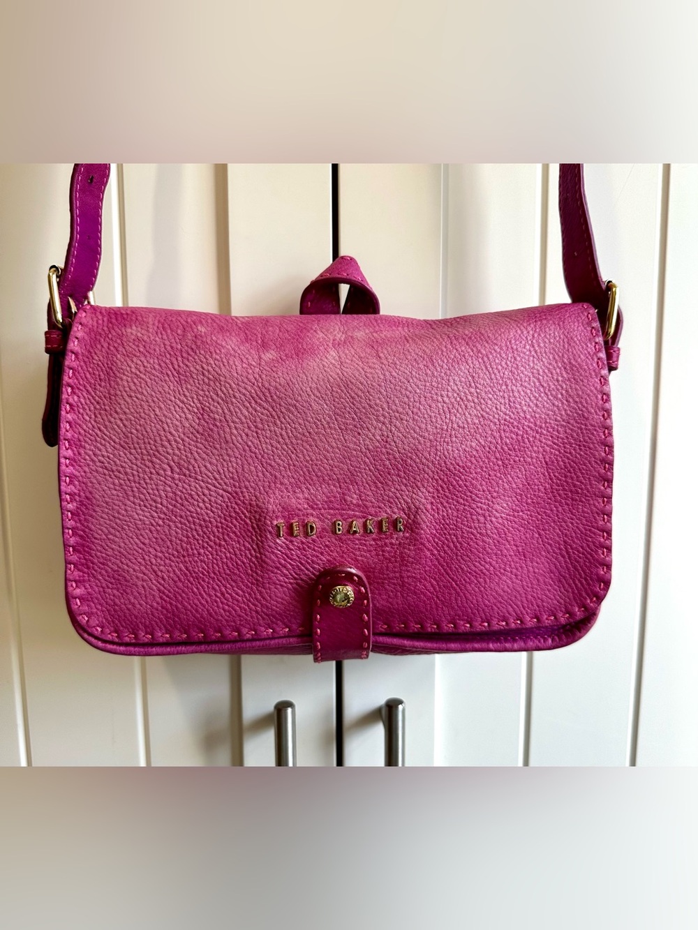 Ted Baker Markun Stab Stitch Leather Cross Body Bag in Fuschia
